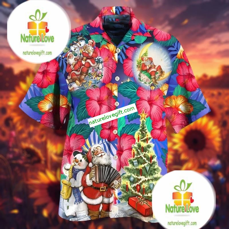 Tropical Santa Claus And Hibiscus Red Funky Hawaiian Shirts