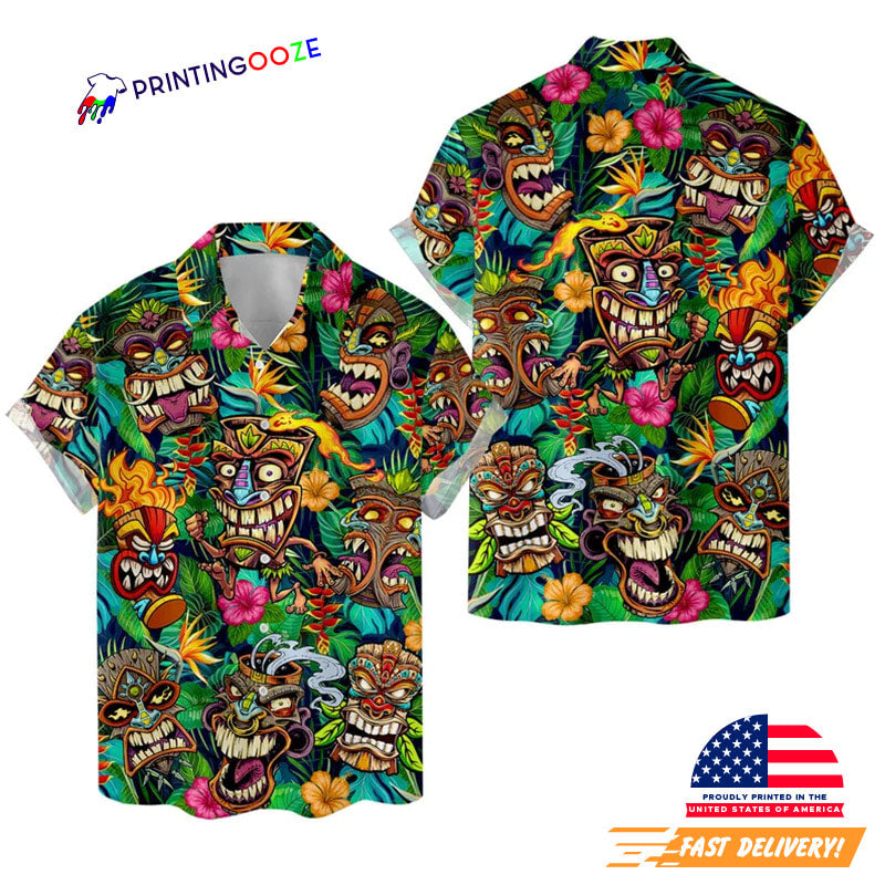 Tropical Tiki Head Hawaiian Shirts