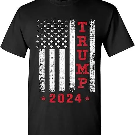 Trum 2024 American Flag Vintage T-Shirt - Trum T Shirts For Men, Adult Short Sleeve Shirt, Election 2024 Shirt - MAGA Ladies Shirt, MAGA 2024, Trump Election Tee, MAGA Men's Shirts Fabric Menswear