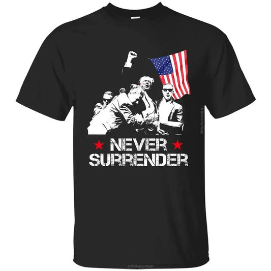 Trum Never Surrender T-shirt, Trum Assassination Attempt T-Shirt, Praying for President Trum Shirt, Bloodied Trum Fist Pumps, Trum Shirts 2024, Front Sided Graphic Printed Unisex Classic Cotton T-Shirts Menswear Top