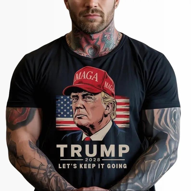 Trump 2028 Shirt,  "Let's Keep It Going" Bold Patriotic Tee, Conservative Election Apparel, Pro-Trump Political Support...