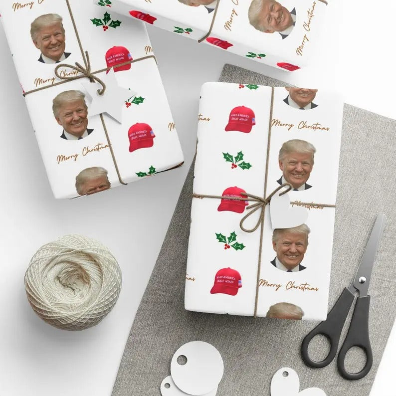 Trump Christmas Wrapping Paper, Donald Trump Holiday Design, Perfect Trump Supporters & Gag Gifts, Maga Gift Wrap,...