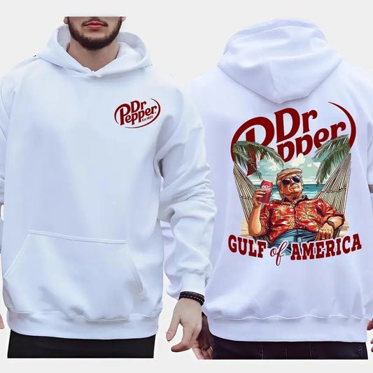 Trump Gulf Of America with Dr. Pepper 2-Sided T-Shirt, Sweatshirt & Hoodie, Menswear Graphic Apparel for Casual Wear and Beverage Lovers