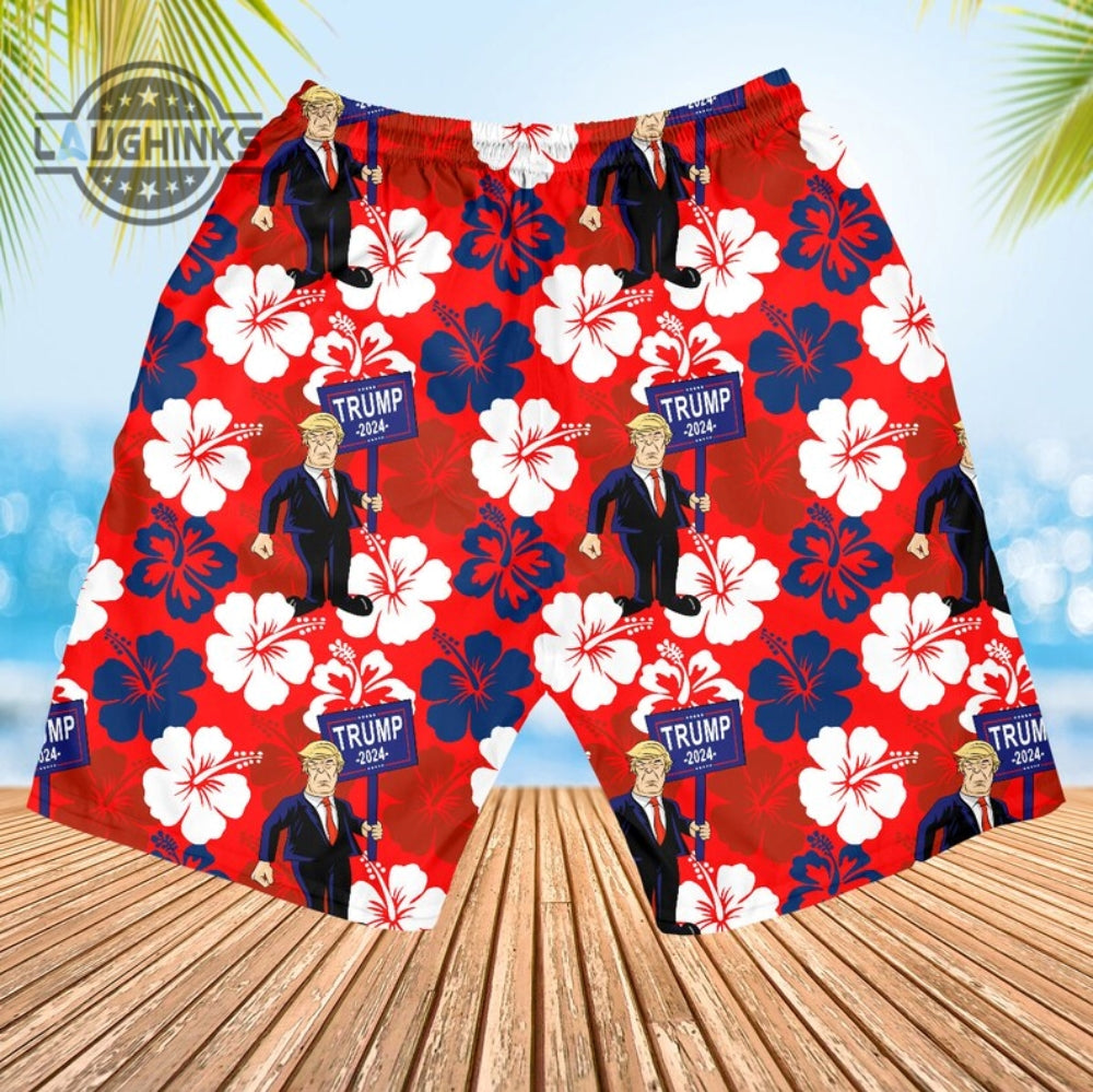 Trump Hawaiian Shirt And Shorts Trump Mugshot Shirt Donald Trump 2024 Aloha Shirt Trump Campaign Mugshot Shirt Trump Mug Shot Shirts NEW