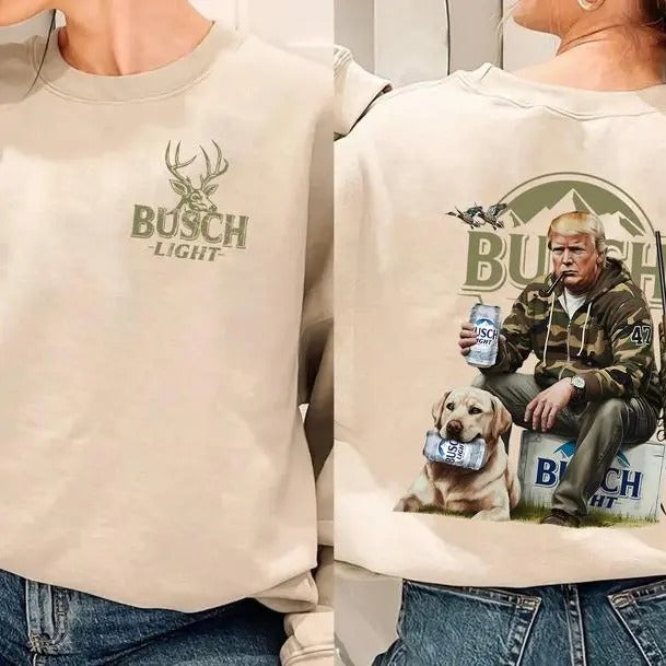 Trump Hunting Busch Light Beer with best dog friend Sweatshirt 2 sides for men and women, for Beer Lovers Classic Cotton Menswear