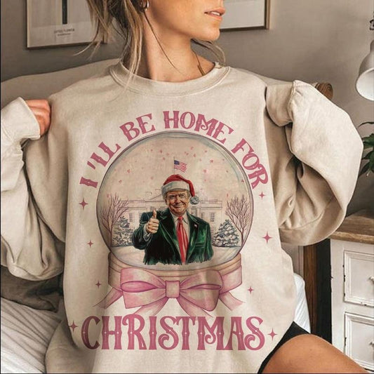 Trump I'll Be Home For Christmas - Humorous Trump Christmas T-Shirt christmas shirt Casual Breathablestyle{n002}2 Hoodie,...