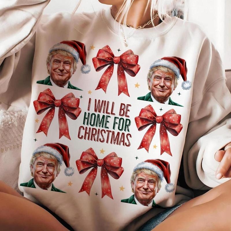 Trump I'll Be Home For Christmas Humorous Trump Christmas T-Shirt Casual Cotton Hoodie, Sweatshirt | InkThreadWorks.com