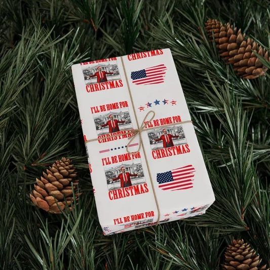 Trump I'll Be Home for Christmas Wrapping Paper Patriotic Holiday Gift Wrap for Trump Supporters T-Shirts, Hoodie, Sweatshirt