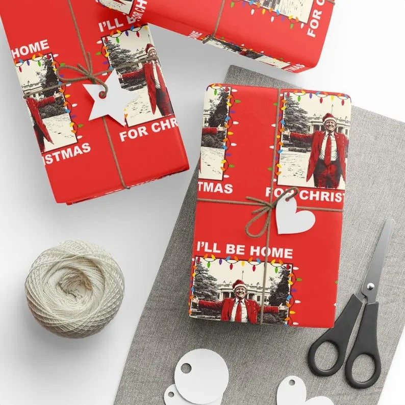Trump I'll Be Home for Christmas Wrapping Paper, Donald Trump Christmas Republican Gift, President Wrapping Paper,...