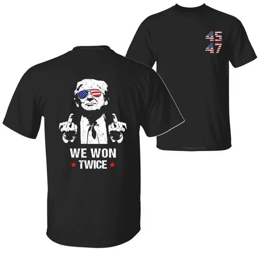 Trump We Won Twice 45th 47th President Shirt, Trump Shirts for Sale, Wins Inauguration 2 Sided Menswear Top Hoodie,...