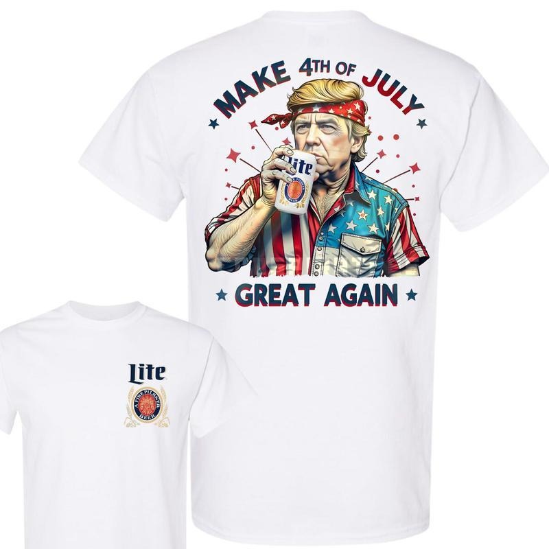 Trump With Miler Lite Beer Independence Day Shirt, Trump Make 4th Of July Great Again Shirt, Gift For Trump Supporters, Printed Graphic Classic Cotton