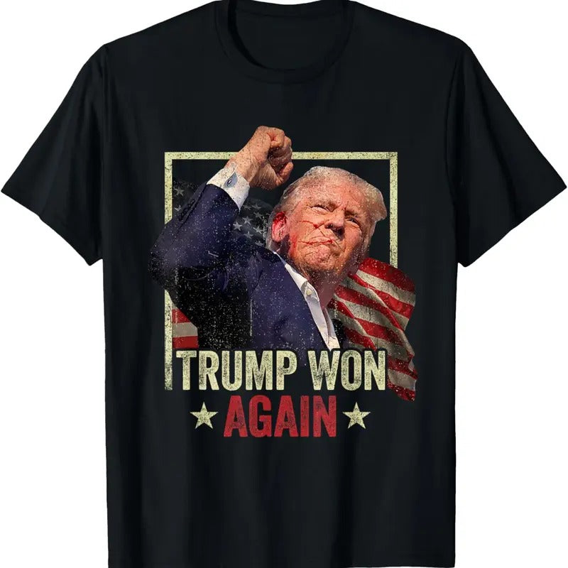 Trump Won Again 2024 Election President 47th American Flag T-Shirt