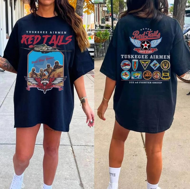 Tuskegee Airmen Red Tails Shirt, Tuskegee American Heroes T-Shirt Men's Streetwear Top with Graphic Design, Tuskegee Shirt