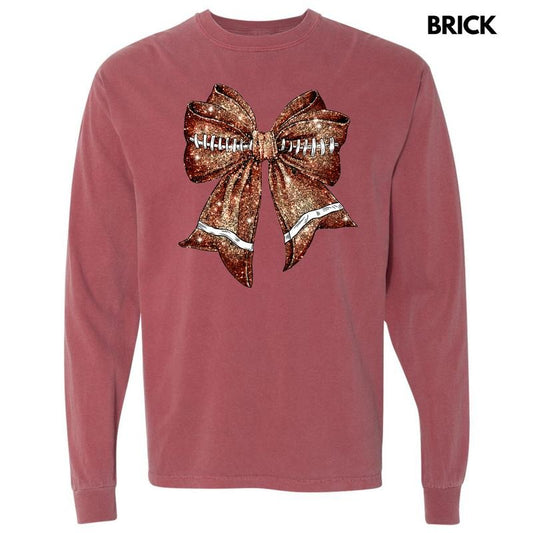 Twinkle Football Bow Long Sleeve Comfort Colors T-Shirt 'NLB' Hoodie, Sweatshirt | InkThreadWorks.com
