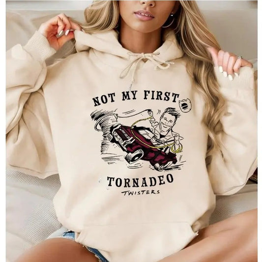 Twisters Not My First Tornadeo, Funny Hoodie Casual Street Style Fleece Fabric Pullover Hooded Sweatshirt for Women for...