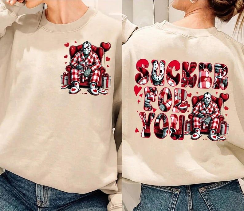 Two-Sides Horror Characters Valentine Bundle Shirt, Sucker For You Shirt, Valentine Horror Shirt, Horror Characters Shirts, Scary Movie Valentine Shirts