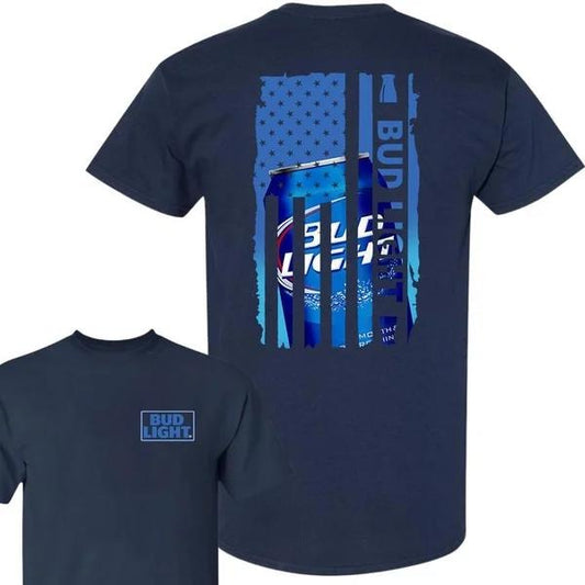Two-sided Bud Light American Flag T-shirt, Funny Summer Graphic Tee, Trendy Outdoors Beer Lover Sweatshirt, Unisex Hoodie, Independence Day