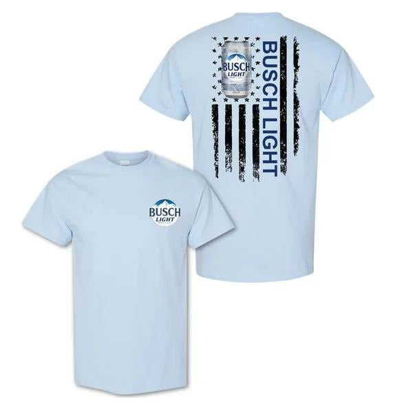 Two-sided Busch Light American Flag T-shirt, Funny Summer Graphic Tee, Trendy Outdoors Beer Lover Sweatshirt, Unisex Hoodie, Independence Day