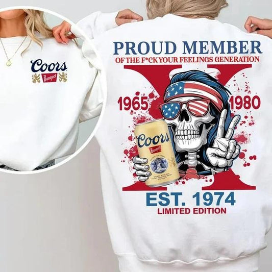 Two-sided Custom Gen X With Beer T-shirt, Cr Beers Proud Member Of The Fck Your Feelings 1965