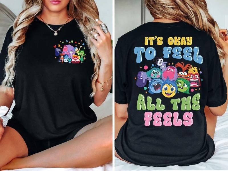Two-sided Inside Out 2 T-Shirt, It's Okay to Feel All The Feels Shirt, Inside Out Characters Shirt, Full Of Emotions,...