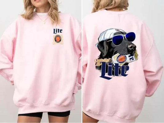 Two-sided Miller Lite Golden Retrivier Dog T-shirt, Funny Summer Graphic Tee, Trendy Outdoors Beer Lover Sweatshirt, Unisex Hoodie