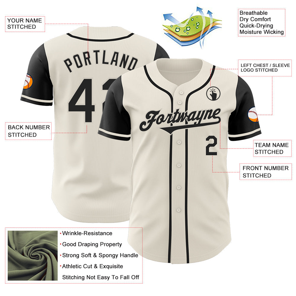 Custom Cream Black Authentic Two Tone Baseball Jersey
