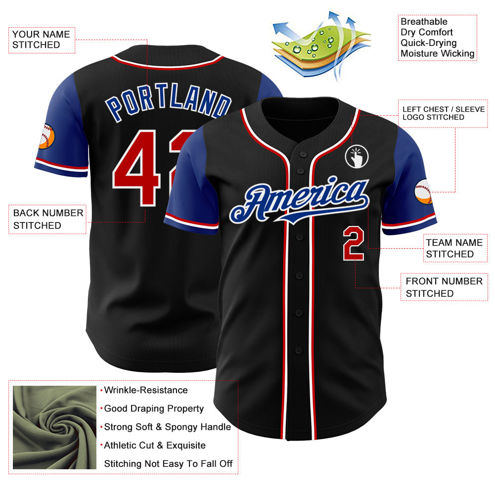 Custom Black Red Royal-White Authentic Two Tone Baseball Jersey