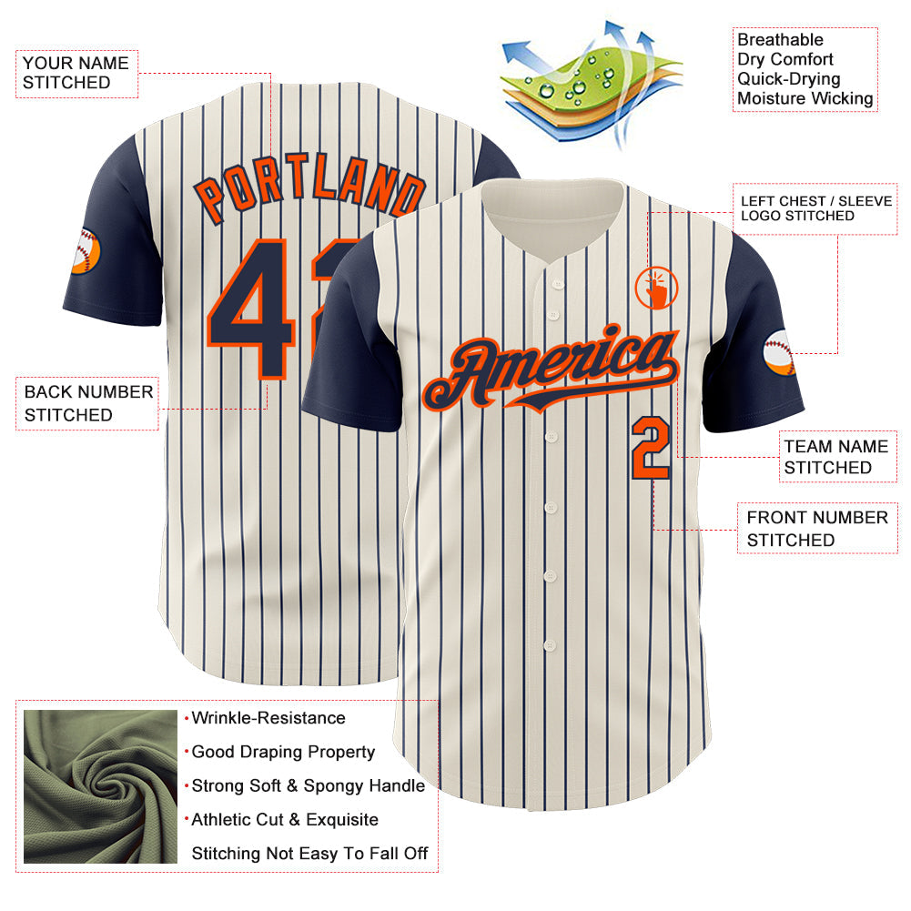 Custom Cream Navy Pinstripe Orange Authentic Two Tone Baseball Jersey