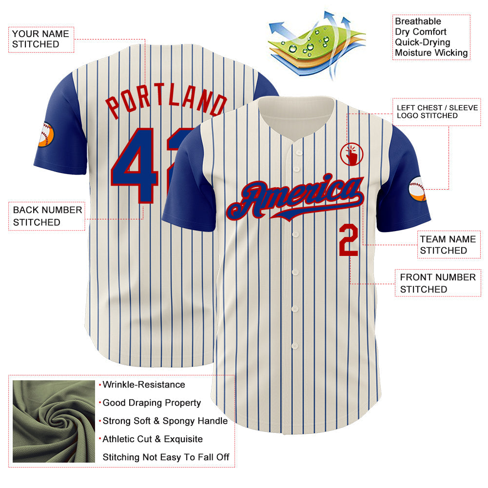 Custom Cream Royal Pinstripe Red Authentic Two Tone Baseball Jersey