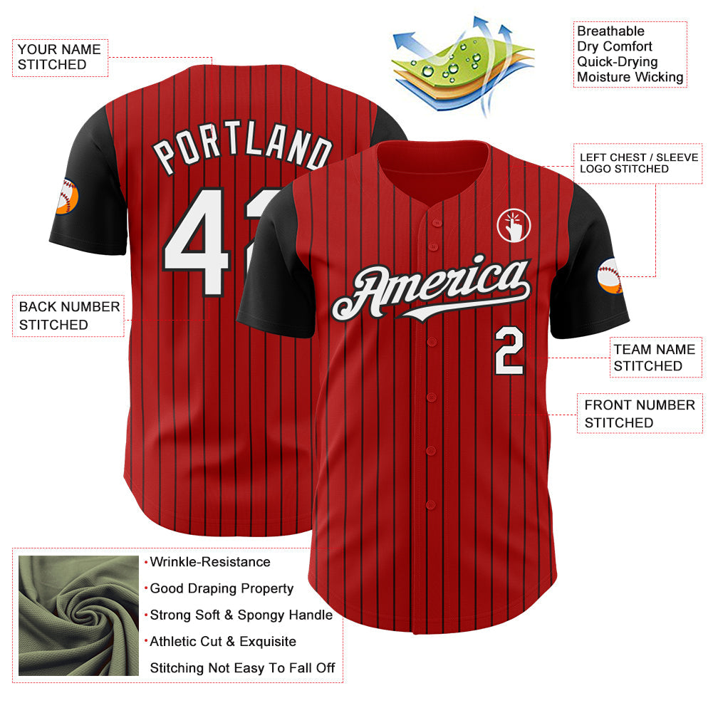 Custom Red Black Pinstripe White Authentic Two Tone Baseball Jersey