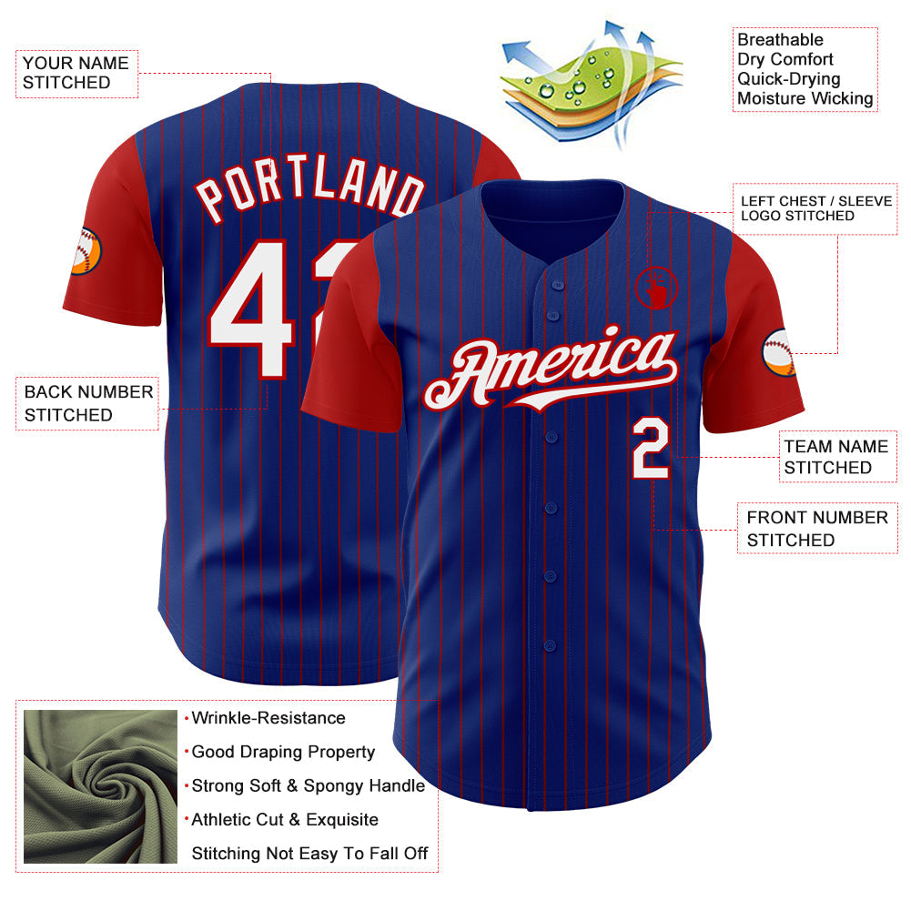 Custom Royal Red Pinstripe White Authentic Two Tone Baseball Jersey