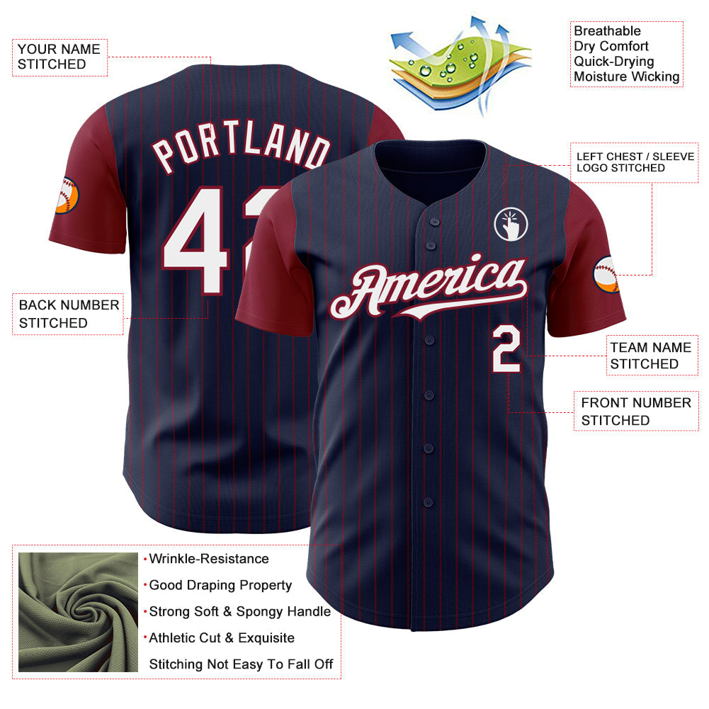 Custom Navy Crimson Pinstripe White Authentic Two Tone Baseball Jersey