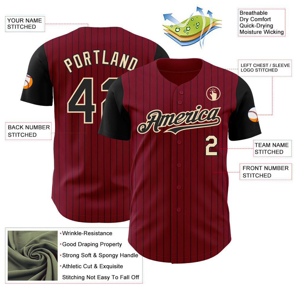 Custom Crimson Black Pinstripe Cream Authentic Two Tone Baseball Jersey