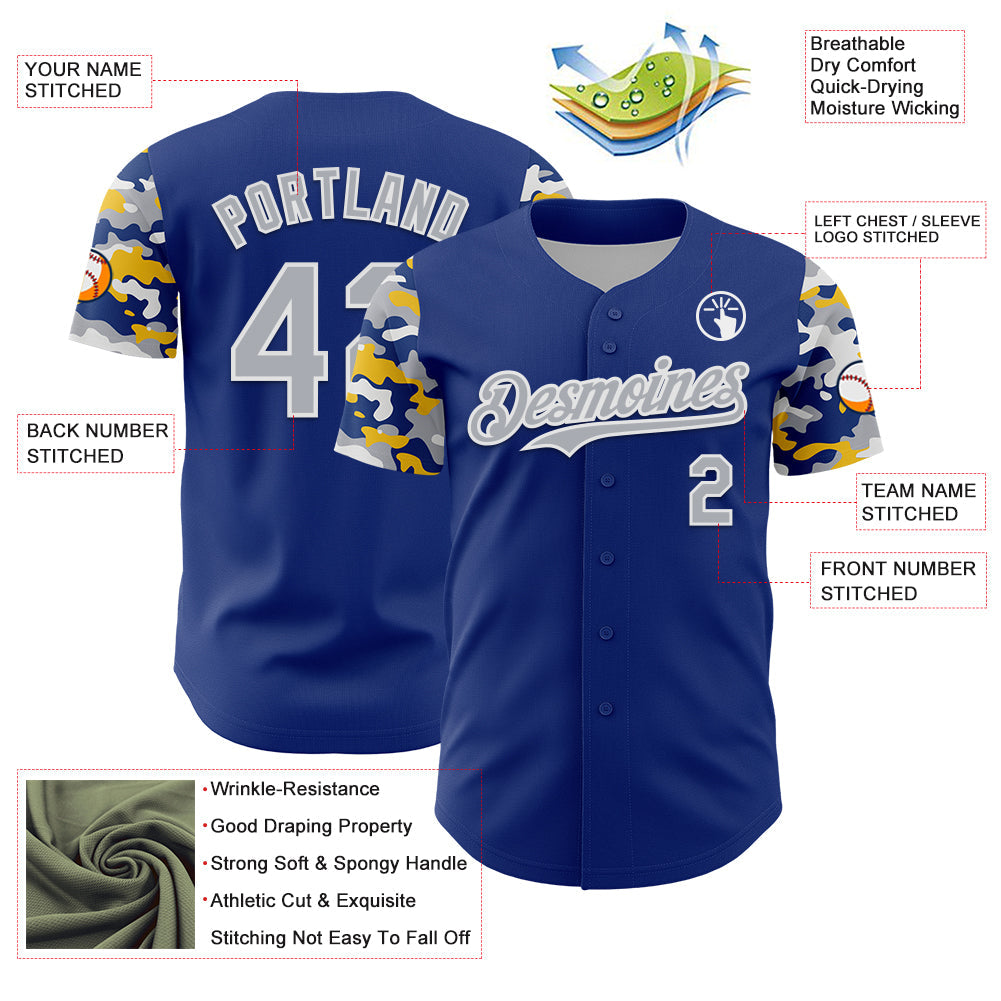 Custom Royal Gray White-Yellow Digital Camo Two Tone Authentic Baseball Jersey