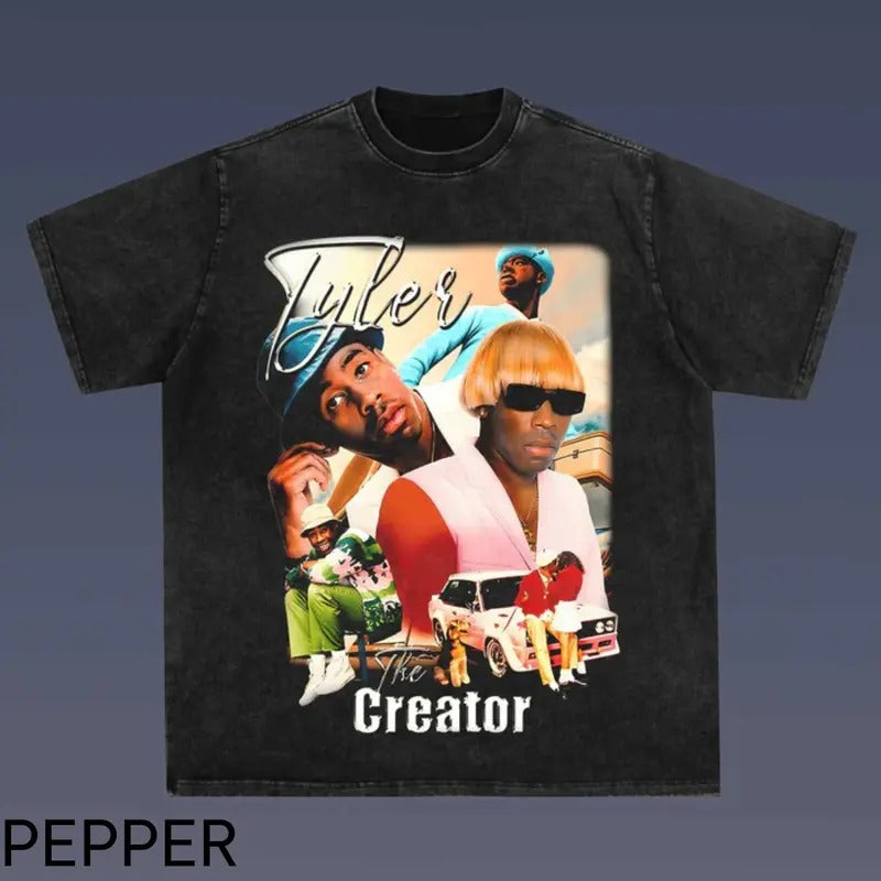Tyler The Creator Tshirt, Tyler the creator printed t-shirt, Cotton Casual Crew Neck Black Menswear Tshirt Crewneck,...