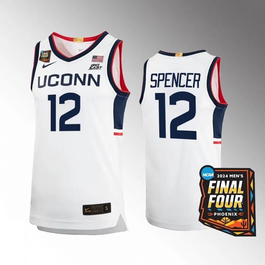 UConn Huskies #12 Cam Spencer 2024 NCAA March Madness Final Four White Jersey Limited Basketball