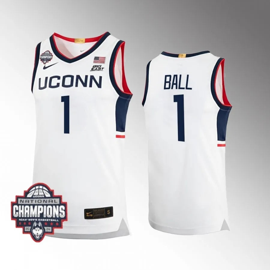 UConn Huskies #1 Solomon Ball 2024 NCAA Men's Basketball National Champions White