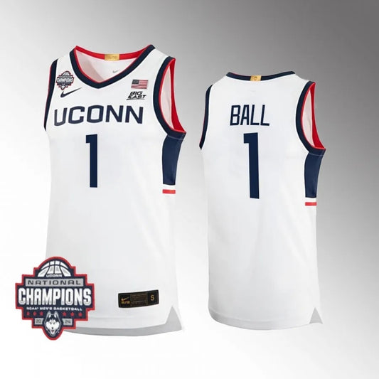 UConn Huskies #1 Solomon Ball 2024 NCAA Men's Basketball National Champions White