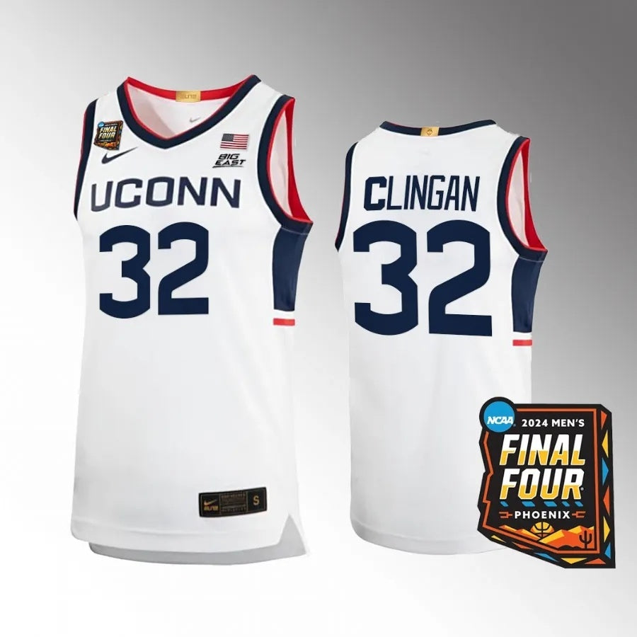 UConn Huskies #32 Donovan Clingan 2024 NCAA March Madness Final Four White Jersey Limited Basketball