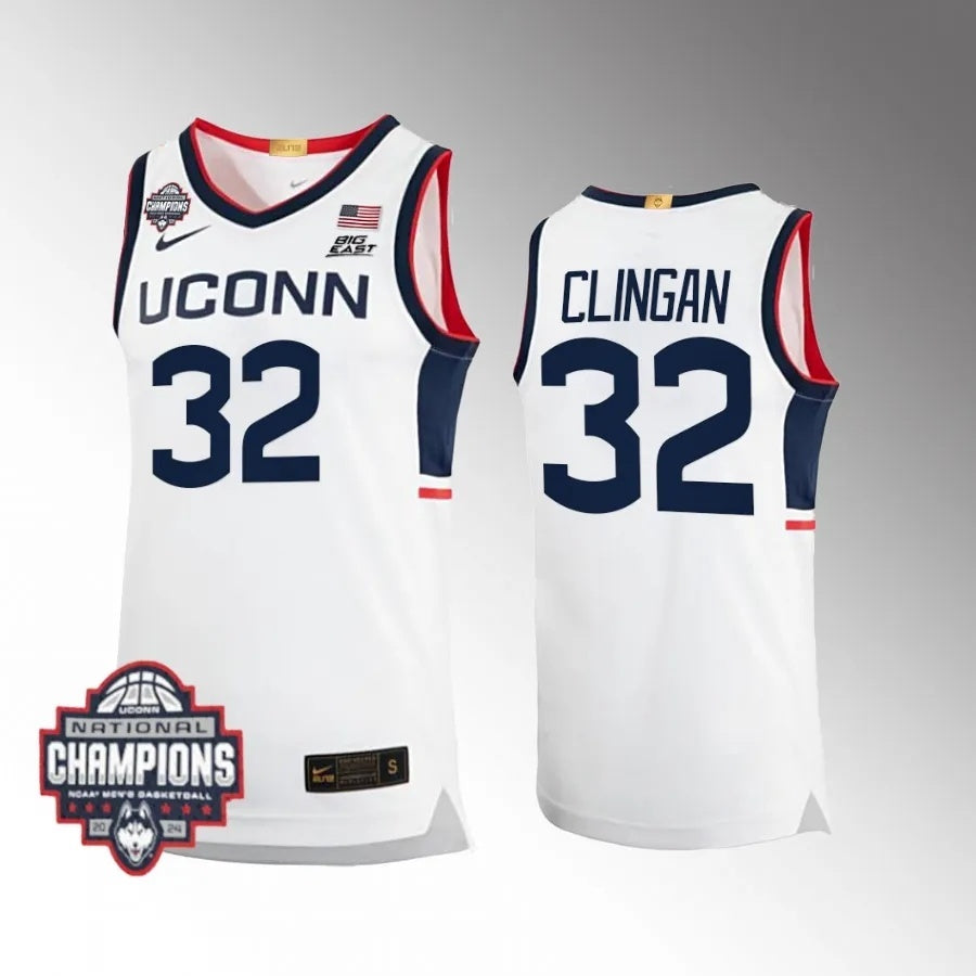 UConn Huskies #32 Donovan Clingan 2024 NCAA Men's Basketball National Champions White
