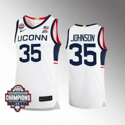 UConn Huskies #35 Samson Johnson 2024 NCAA Men's Basketball National Champions White