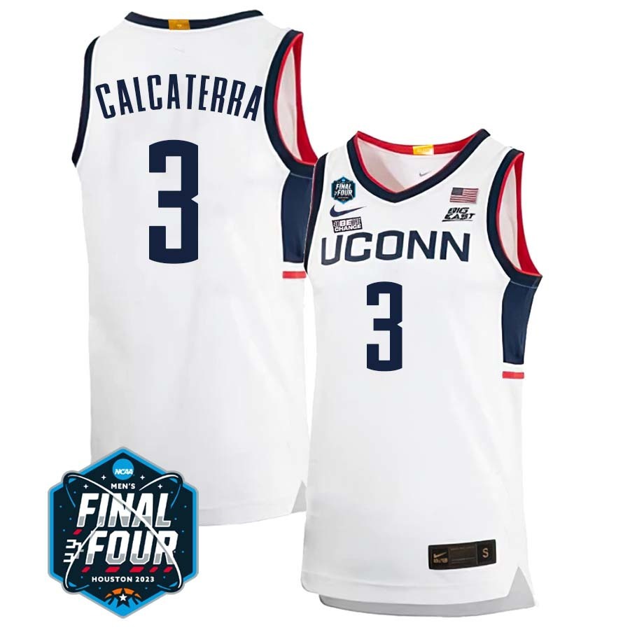 UConn Huskies #3 Joey Calcaterra 2023 Final Four College Basketball Limited Jersey – White Home