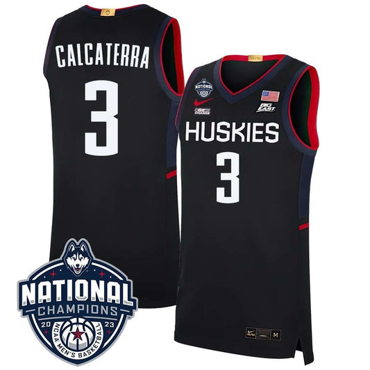 UConn Huskies #3 Joey Calcaterra 2023 National Champions College Basketball Limited Jersey – Black