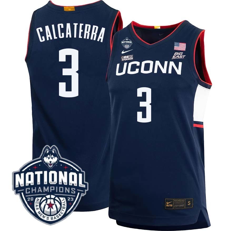 UConn Huskies #3 Joey Calcaterra 2023 National Champions College Basketball Limited Jersey – Navy