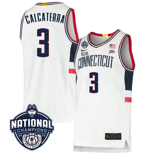 UConn Huskies #3 Joey Calcaterra 2023 National Champions College Basketball Limited Jersey – White