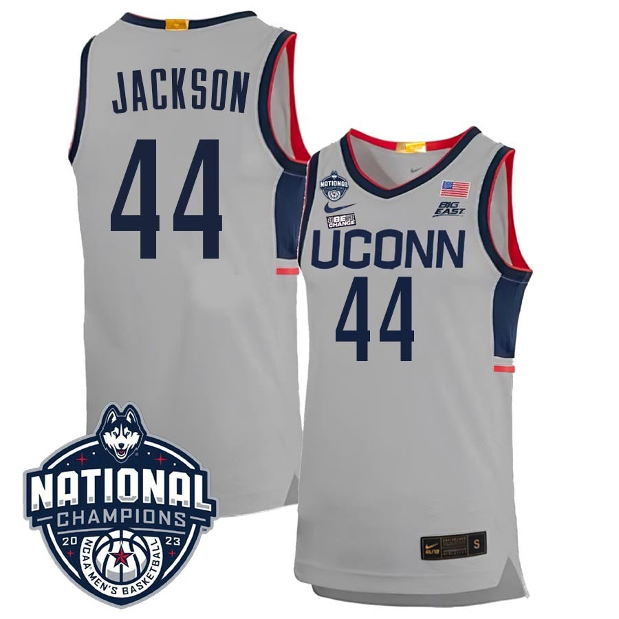 UConn Huskies #44 Andre Jackson 2023 National Champions College Basketball Limited Jersey – Gray