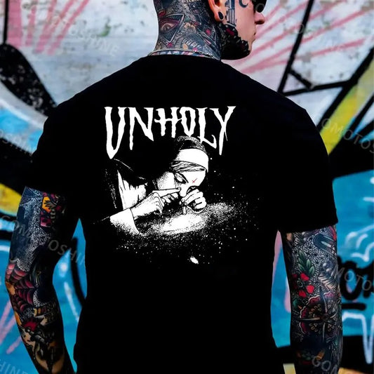 UNHOLY Nun Smoking Dark Style Black Print T-shirt Hoodie, Sweatshirt | InkThreadWorks.com