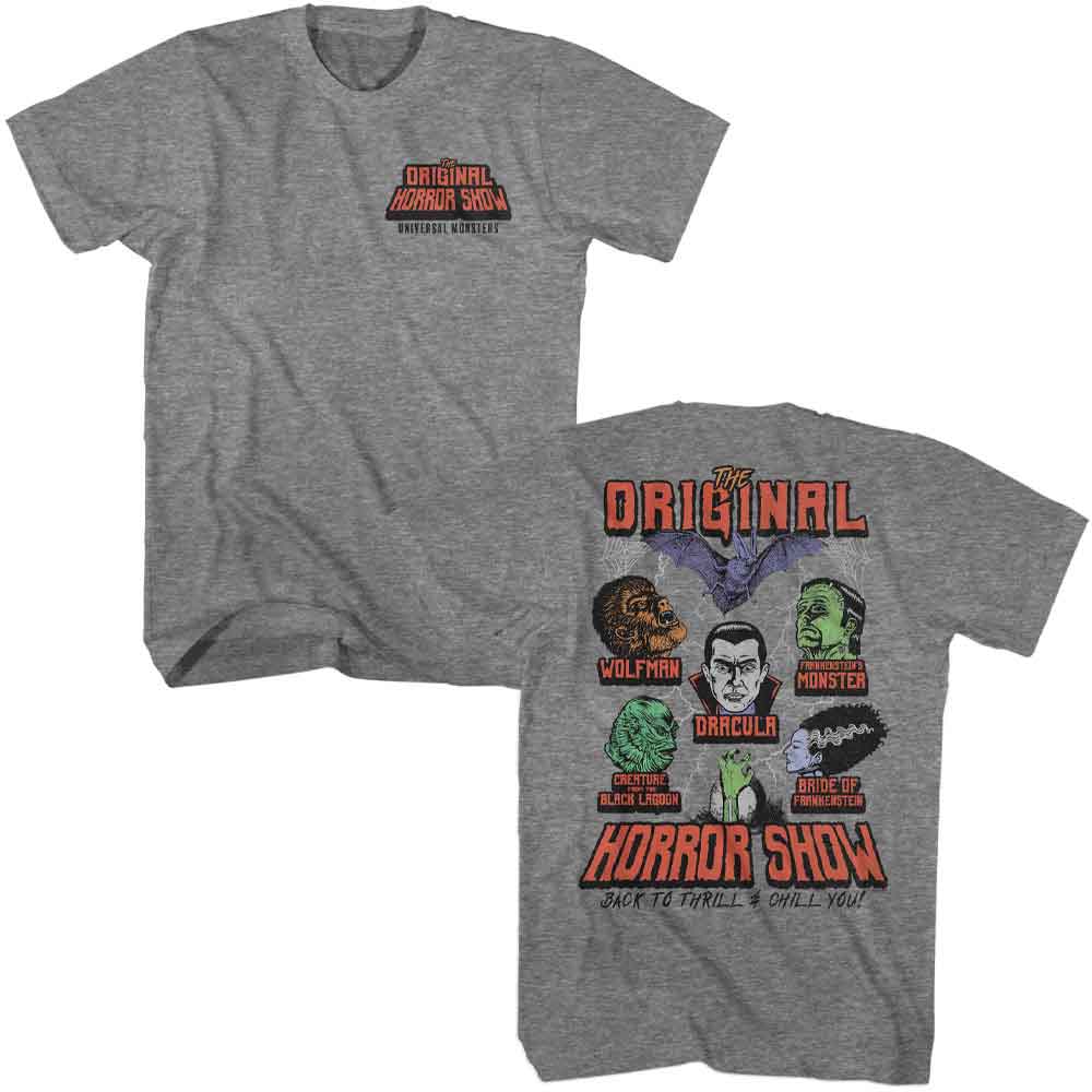 Universal Monsters - Original Horror Show - American Classics - Solid Gray Adult Short Sleeve T-Shirt