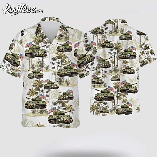 US Army Tank American Flag Pattern Hawaiian Shirt