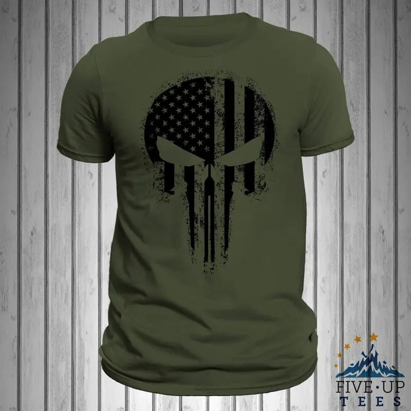 USA Flag Skull Blacked Out Design Men's T-Shirt Hoodie, Sweatshirt | InkThreadWorks.com